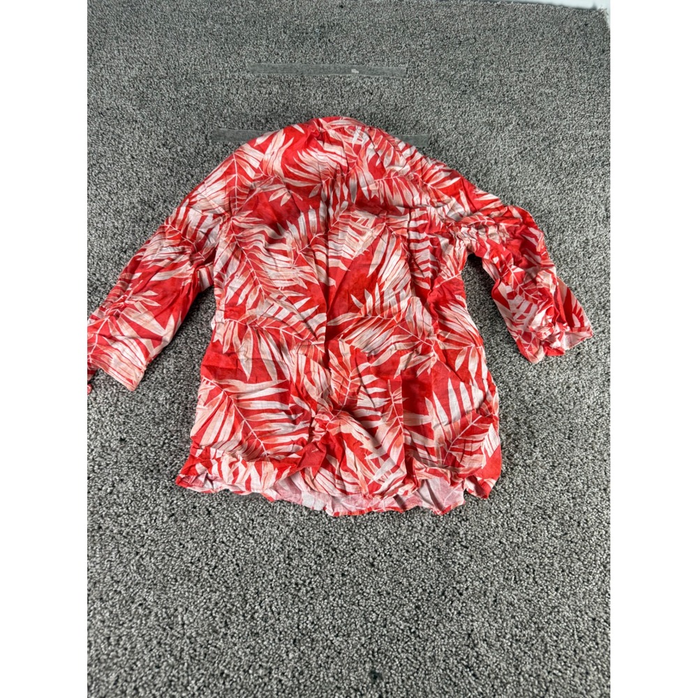 Jones New York Red Tropical Palm Leaf Print 3/4 Sleeve Blouse Small